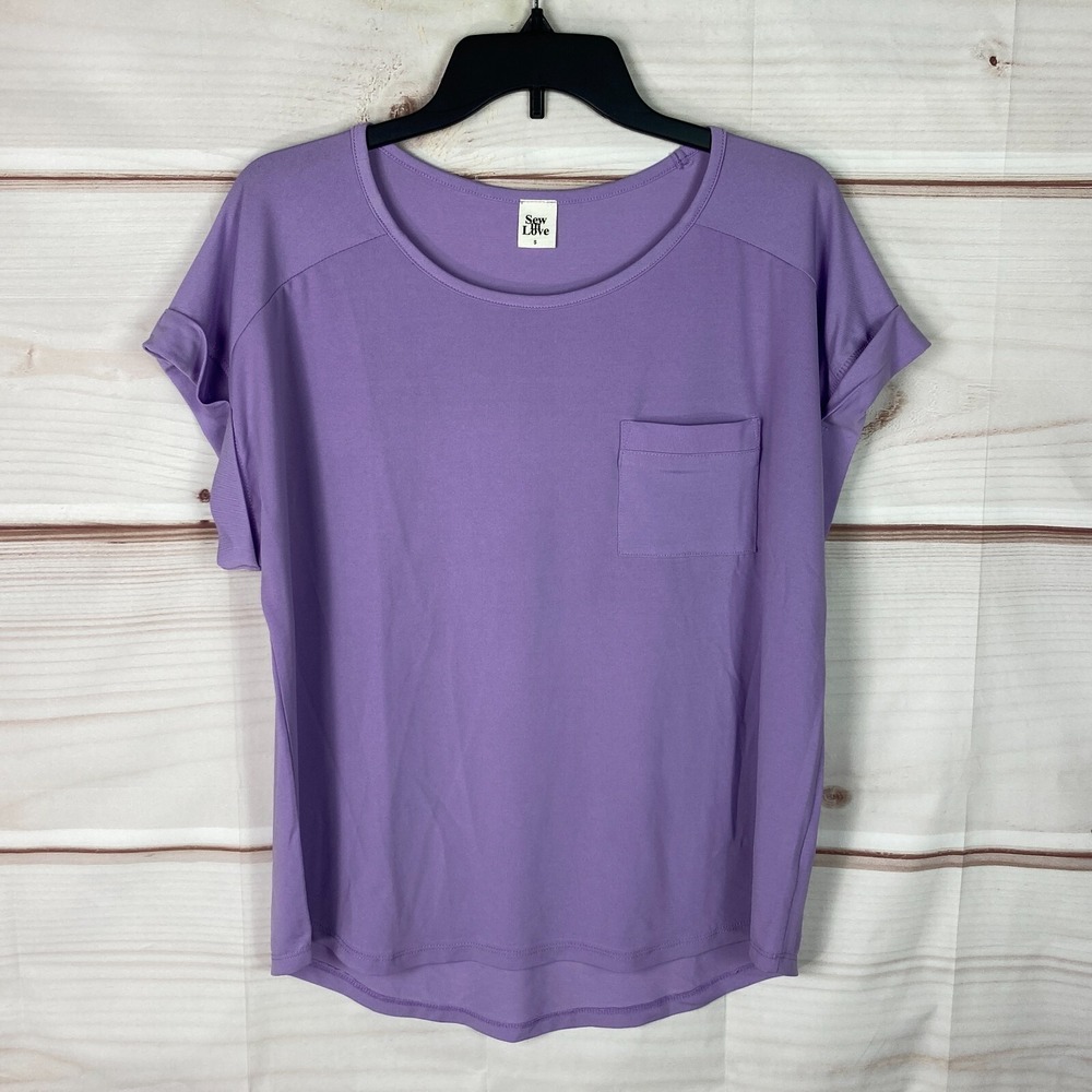 Sew In Love Top Womens Small Purple‎ T-Shirt Pocket Dolman Sleeve Scoop Neck